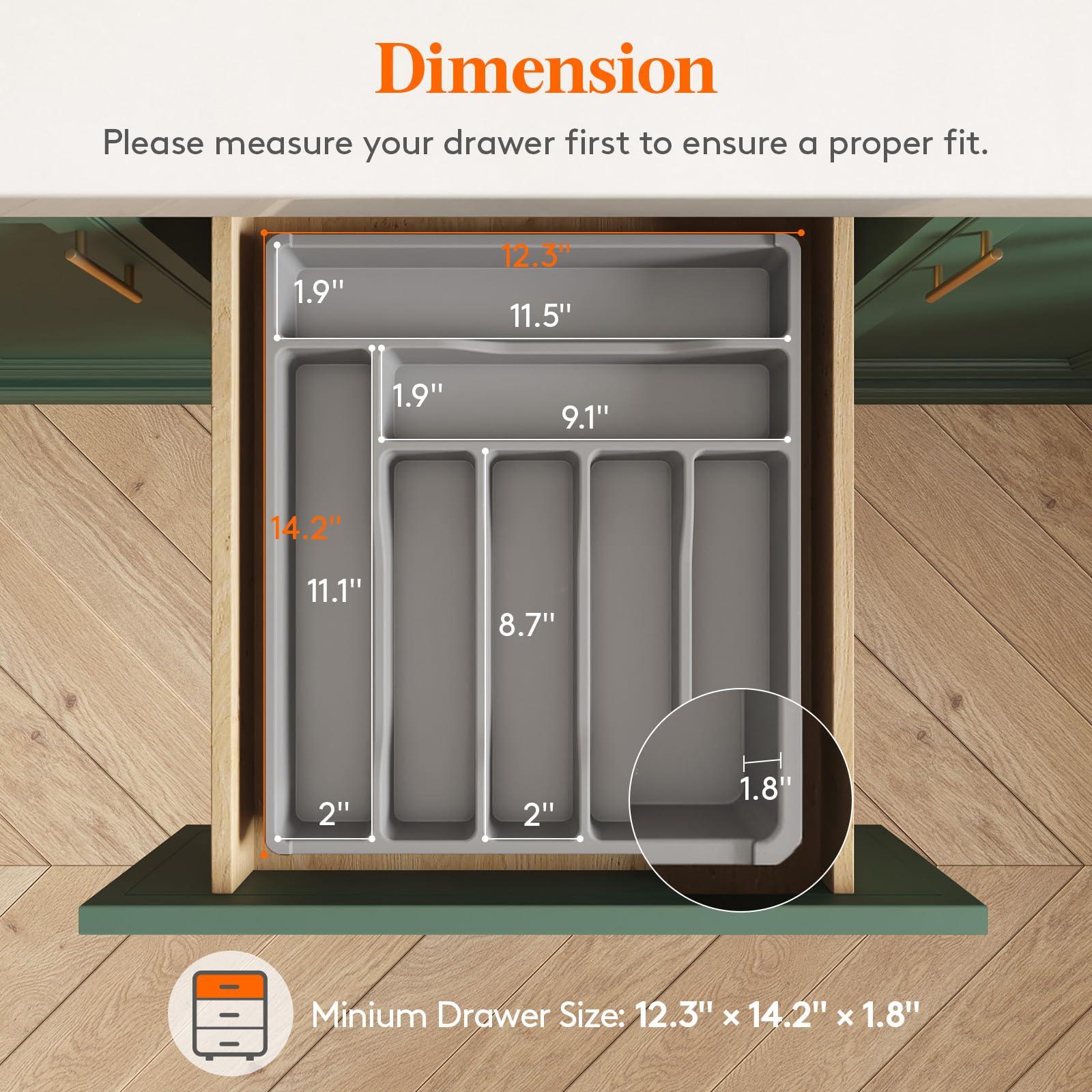 Lifewit Lifewit Silverware Drawer Organizer Tray, Plastic Cutlery Storage for Kitchen Drawer, Flatware and Utensil Holder Divider for Spoons Forks Knives Tableware, 7 Compartment, Gray