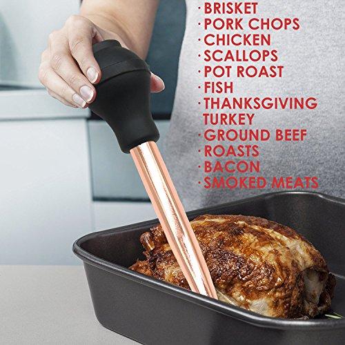 KAYCROWN KAYCROWN Best Utensils Stainless Steel Turkey Baster Commercial Grade Quality FDA Silicone Bulb Including Marinade Injector Needle and Brush for Easy Clean Up, Rose Gold