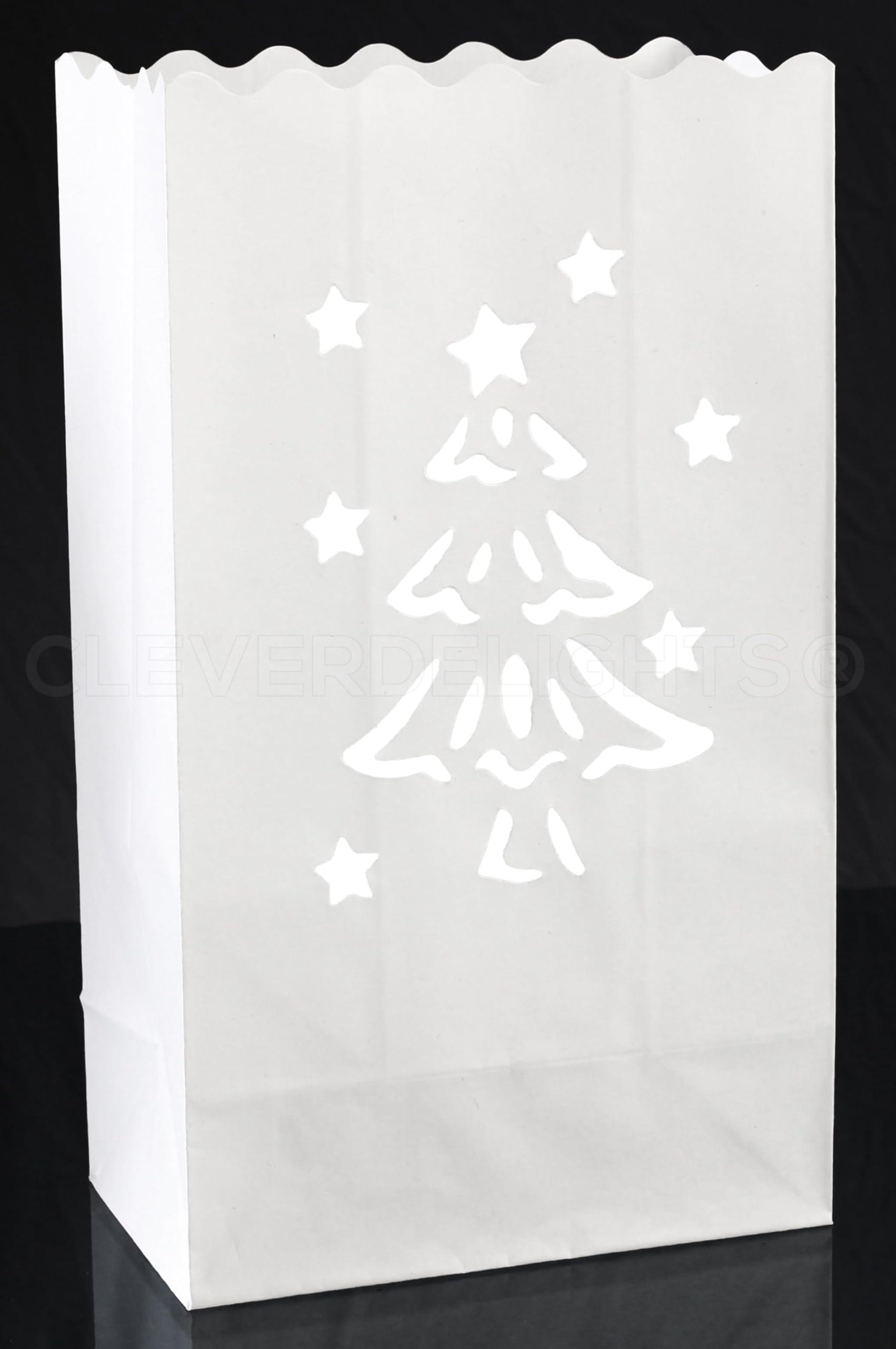 CleverDelights CleverDelights White Christmas Tree Luminary Bags - 50 Count - Christmas Holiday Luminaria - 10 x 6 Inch Sacks