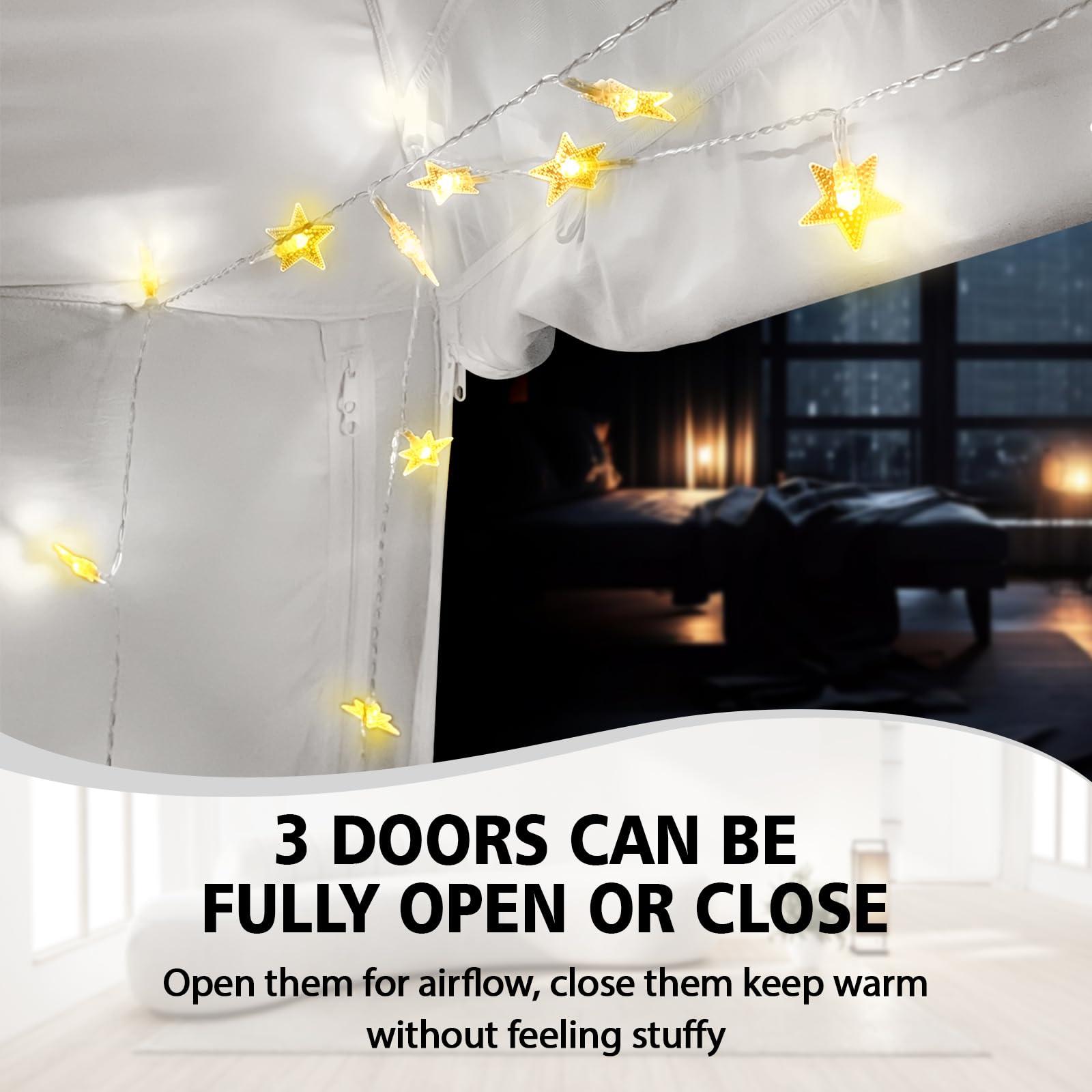 RIYDH RIYDH Bed Tent Bed Canopy Queen Size for Adult and Kids - Portable Sleeping Tents Indoor Dream Tents 70% Blackout with String Light 3 Doors Breathable Privacy Space Tents