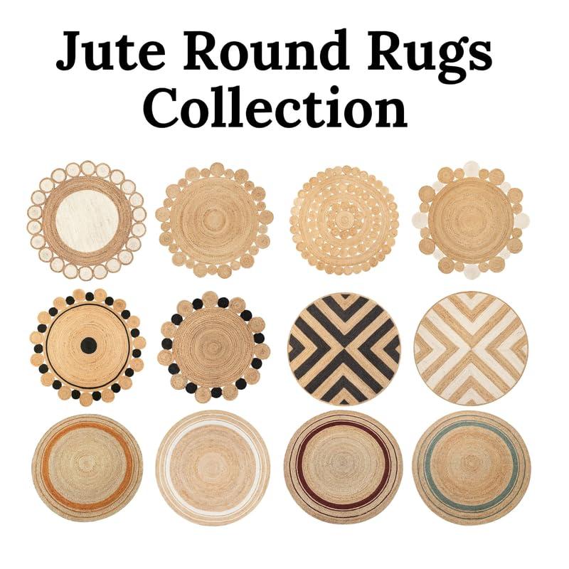 HomeLoft Basics Rajputana Rugs 6x6 Ft Natural Round Jute Area Rug, Floor Round Rug Braided Boho Eco Large Circular Handmade Area Rugs (Design 4)