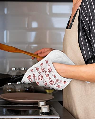 LEOKOTI 5 Pack Pocket Pot Holders, Christmas Snowflake Hot Pads for Kitchen Heat Insulation Potholders, Xmas Winter Red Snowflake White Decor Pot Holder Oven Mitts Hot Pad Trivet for Baking Cooking 9\"x7\"