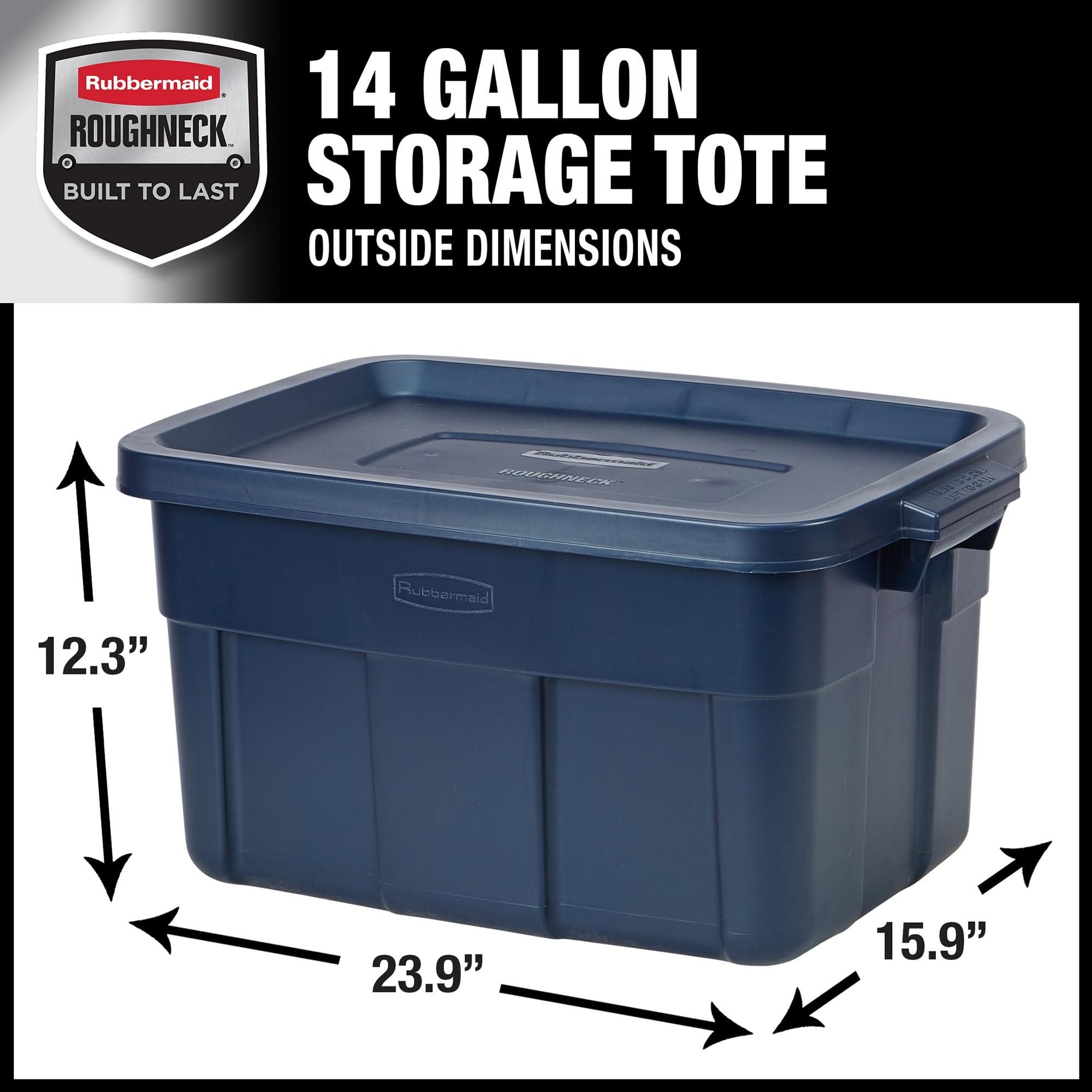 Rubbermaid Rubbermaid Roughneck Tote 14 Gal, 6 Pack, Made in USA, Dark Indigo Metallic, Rugged Plastic Stackable Storage Bins with Lids and Handles