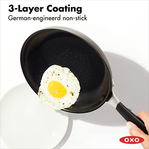 OXO OXO Good Grips 8" Frying Pan Skillet, 3-Layered German Engineered Nonstick Coating, Stainless Steel Handle with Nonslip Silicone, Black