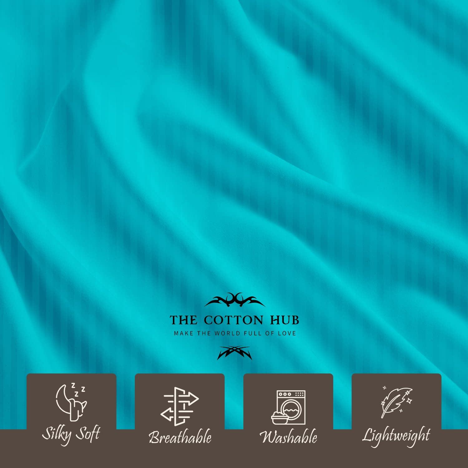 The Cotton Hub Grand King Size 4-Piece Sheet Set 600 Thread Count Peruvian Pima Cotton Bed Sheets fits up to 14-16 inch Deep Pocket (Stripe, Turquoise)