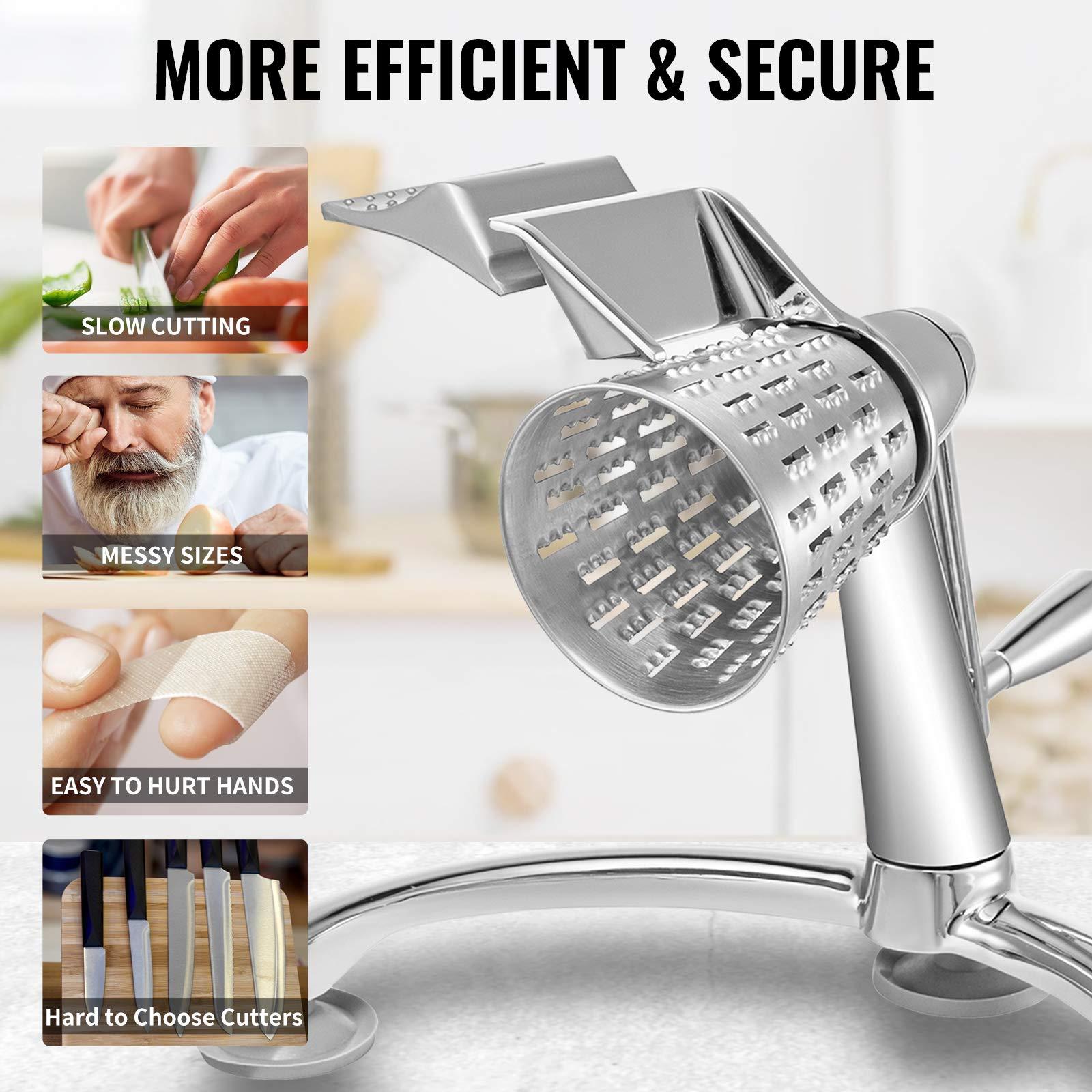 VEVOR VEVOR Rotary Cheese Grater, Zinc Alloy Rotary Vegetable Mandoline, Manual Cheese Mandoline w/ 5 Stainless Steel Cutting Cones, Manual Vegetable Grater w/ 2.5L Bowl, Rotary Shredder w/Suction Base