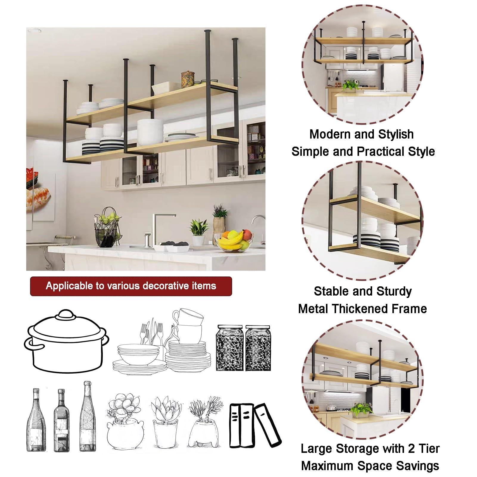 Junvstor Hanging Pot Rack - Wall Mounted Pot Pan Shelf for Kitchen Storage & Organization 2-Tier Wine Glass Bottle Holder Wall Mount Shelving Ceiling Display Storage Shelves for Bar ( Size : 80x30x80cm )