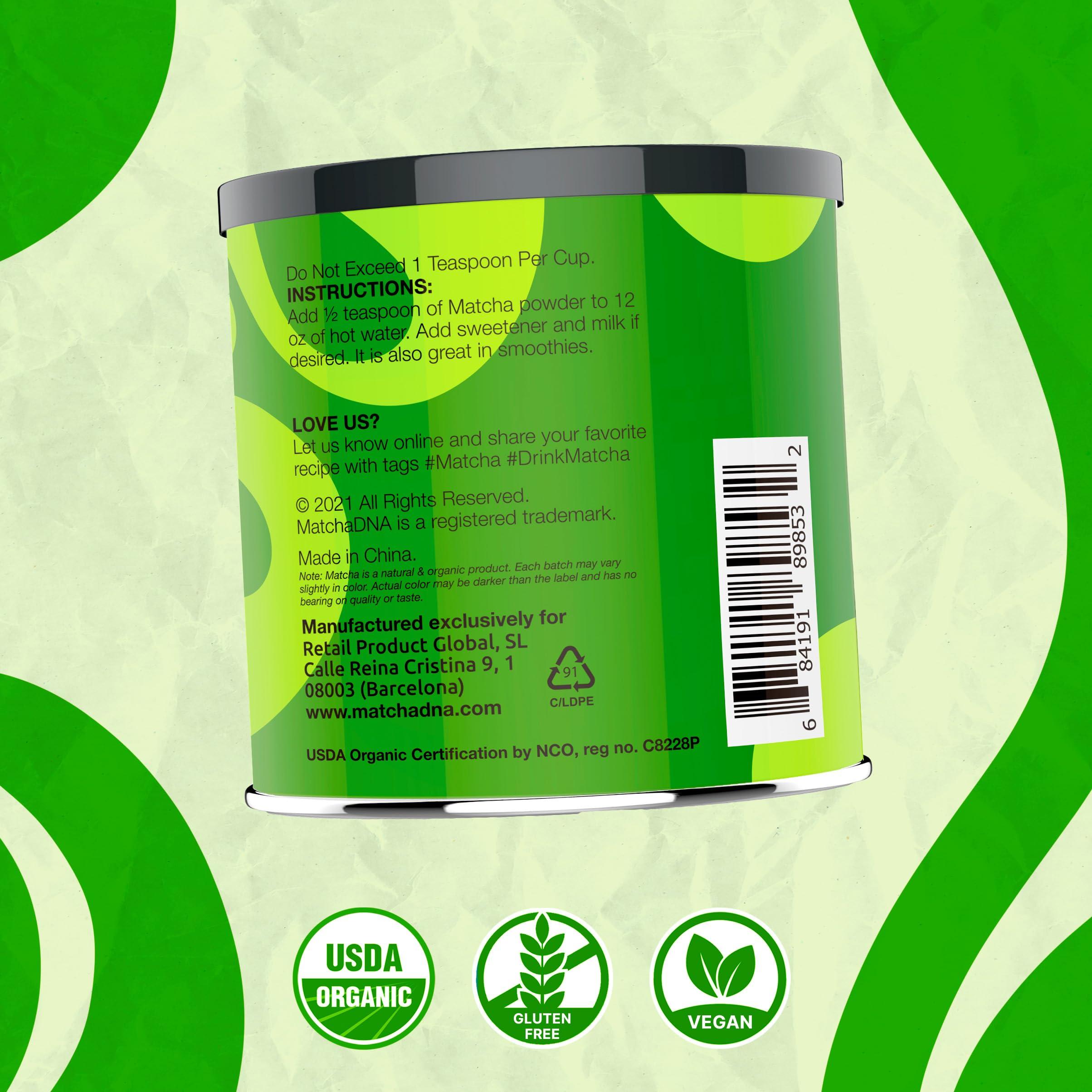 MATCHA DNA DrinkMatcha Organic Matcha Green Tea Powder 1 LB 100% Pure Matcha | Nothing Added | Perfect for Lattes, Smoothies, Baking (16 Ounce)