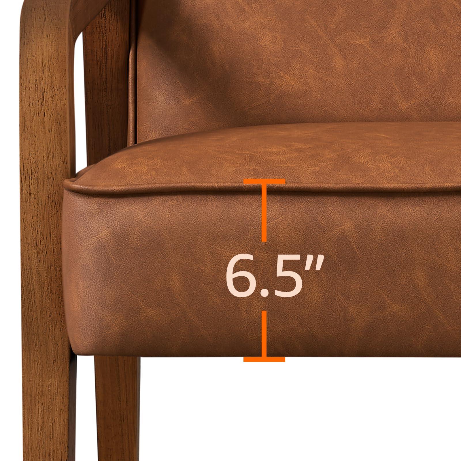 Yaheetech Yaheetech Accent Chair, PU Leather Reading Chair, Mid Century Modern Arm Chair with Solid Wood Frame for Living Room Bedroom Waiting Room, Light Brown