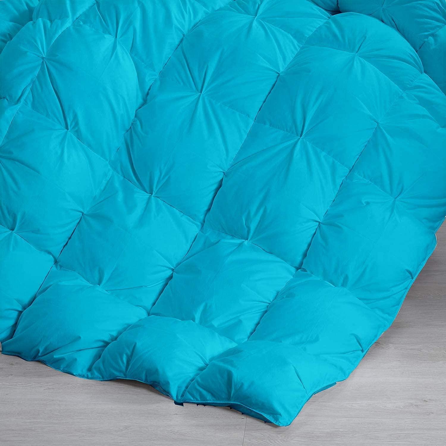 High Kotton All Season Comforter Summer Cooling 3 Piece Comforter Twin/TwinXL Size, Exquisite Pinch Pleat Design, Premium Baffle Box, 800 Thread Count 100% Egyptian Cotton - Turquoise Blue