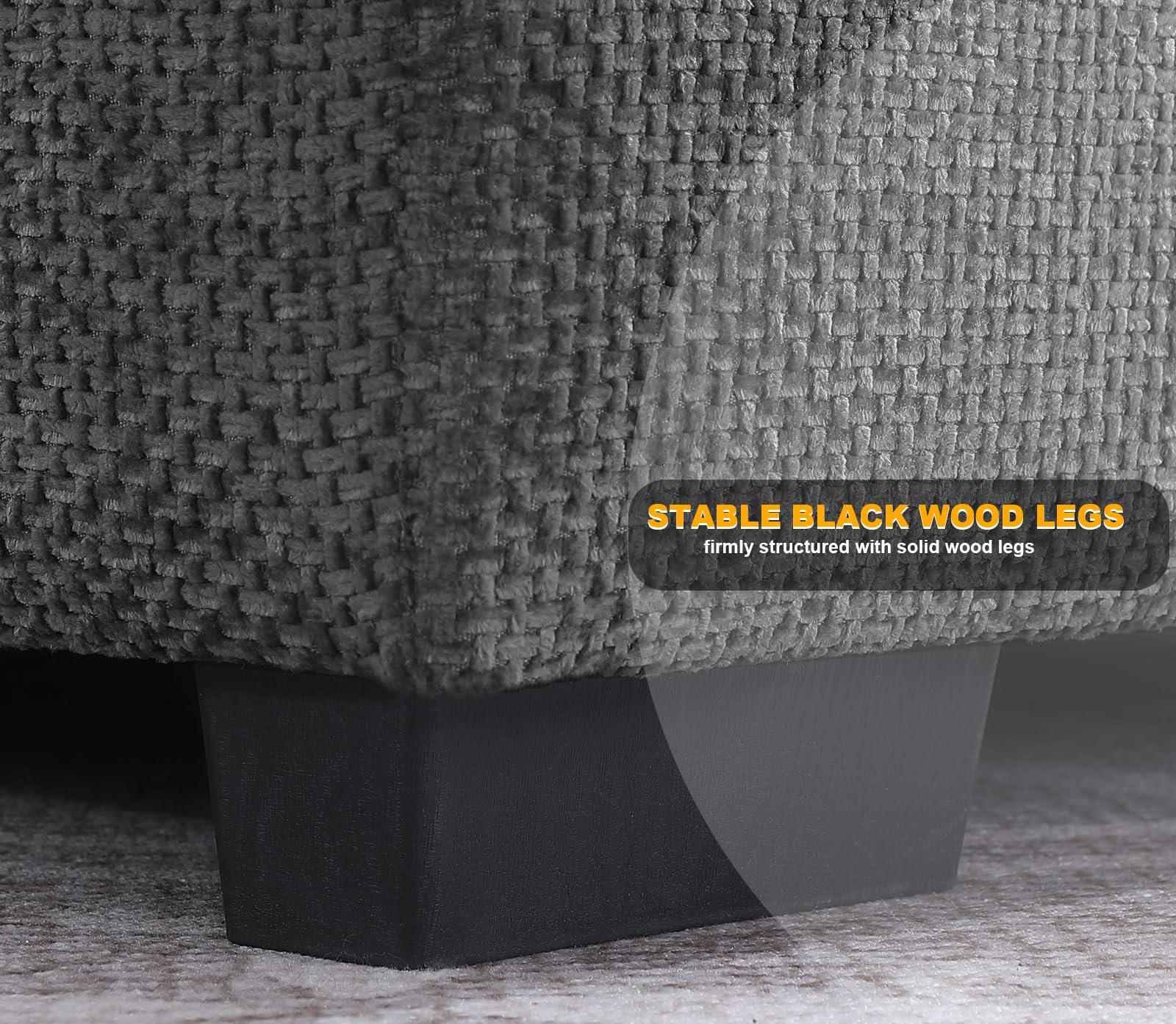 Flesser Deep Sectional Sofa 3 Seater Cloud Couch with Ottoman, 132" Modular Couch with Deep Seat, Oversized Chenille Big Sofa for Living Room, Apartment, with Pillows(Dark Grey)