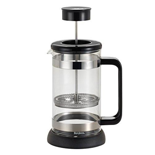 BonJour BonJour Coffee Borosilicate Glass French Press with Coaster & Scoop, 33.8-Ounce, Riviera, Black
