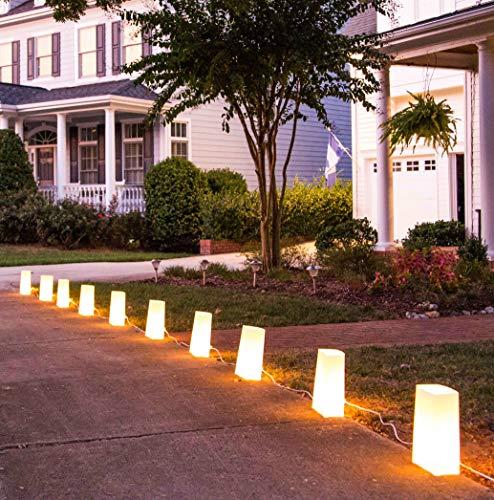 Elf Logic Elf Logic - Set of 10 Electric Luminary Bags (Incandescent Lights) - Plug in and Weatherproof Vellum Luminary Pathway Lighting - Reusable Luminary Bags - Perfect Outdoor Luminary Lights