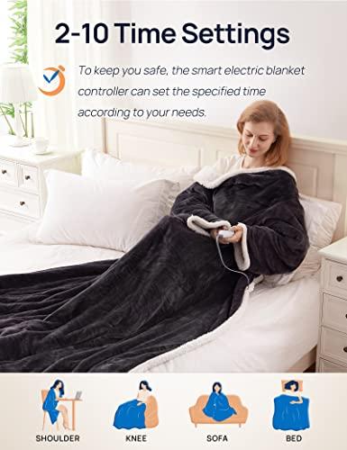 Westinghouse Westinghouse Electric Snuggle Throw Blankets with Foot Pocket, Wearable Heated Blanket with Sleeves, 6 Heating Levels & 2 to 10 Hours Heating Time Settings, 50 * 70\"+18\", Grey