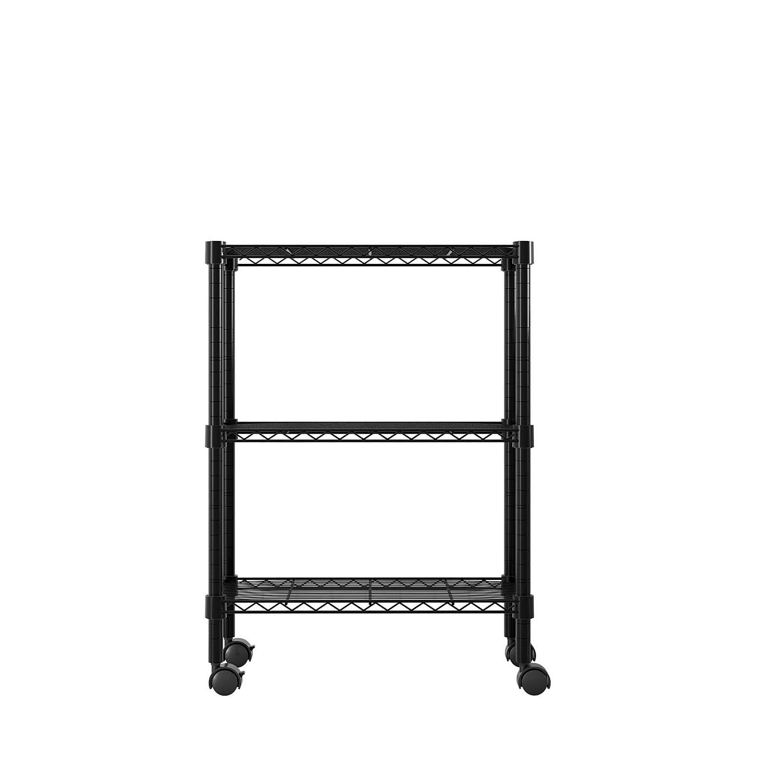 Hikarinowa 2 Tier Wire Rolling Storage Rack,Heavy Duty Adjustable Metal Wire Storage Shelving Units,Metal Kitchen Rolling Storage Cart,Wire Rolling Utility Cart,with Wheels,for Home,Office (Black-B, 60x35x85cm)