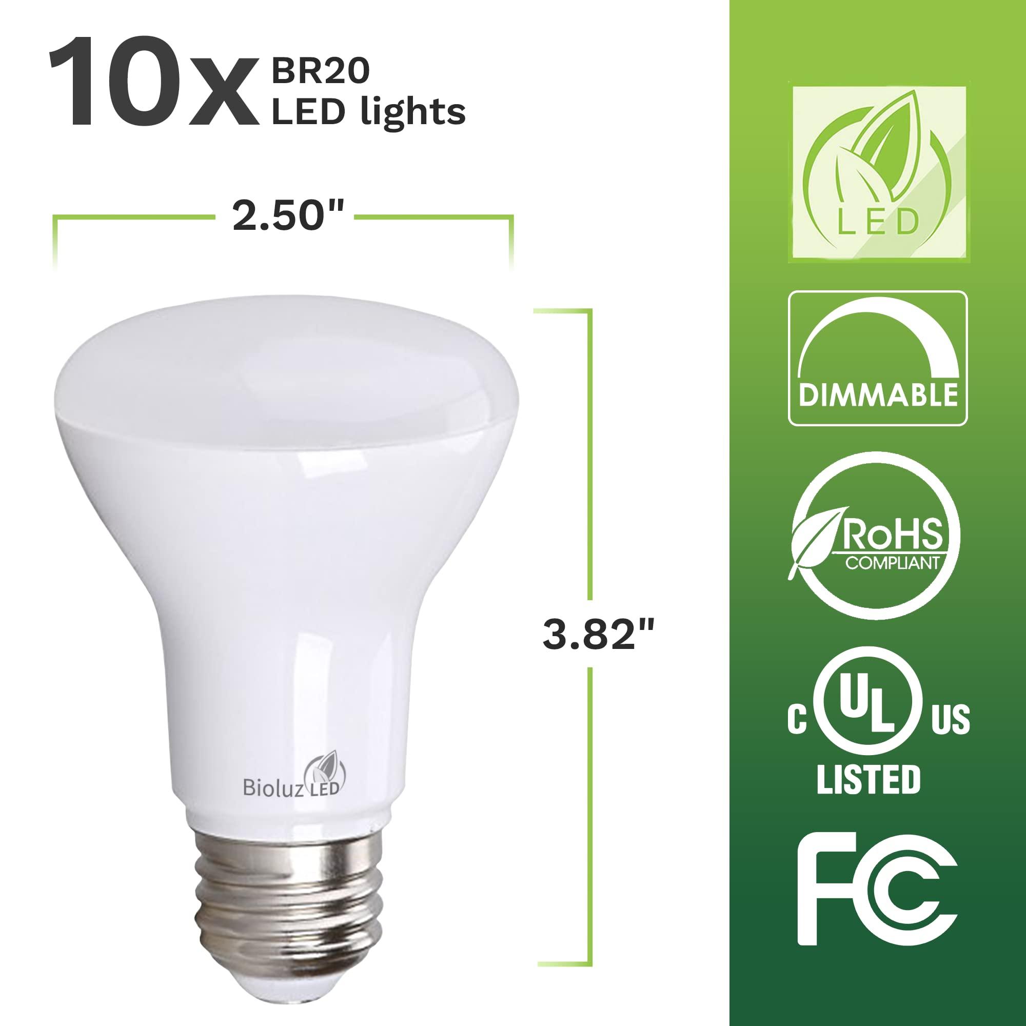 Bioluz LED Bioluz LED Light Bulb BR20 Light Bulbs 2700K Bright Warm White LED Bulbs 6W=50W Replacement 90 CRI 540 Lumen Indoor/Outdoor UL Listed CEC Title 20 Compliant Home Decor LED Lights for Bedroom - 10 Pack