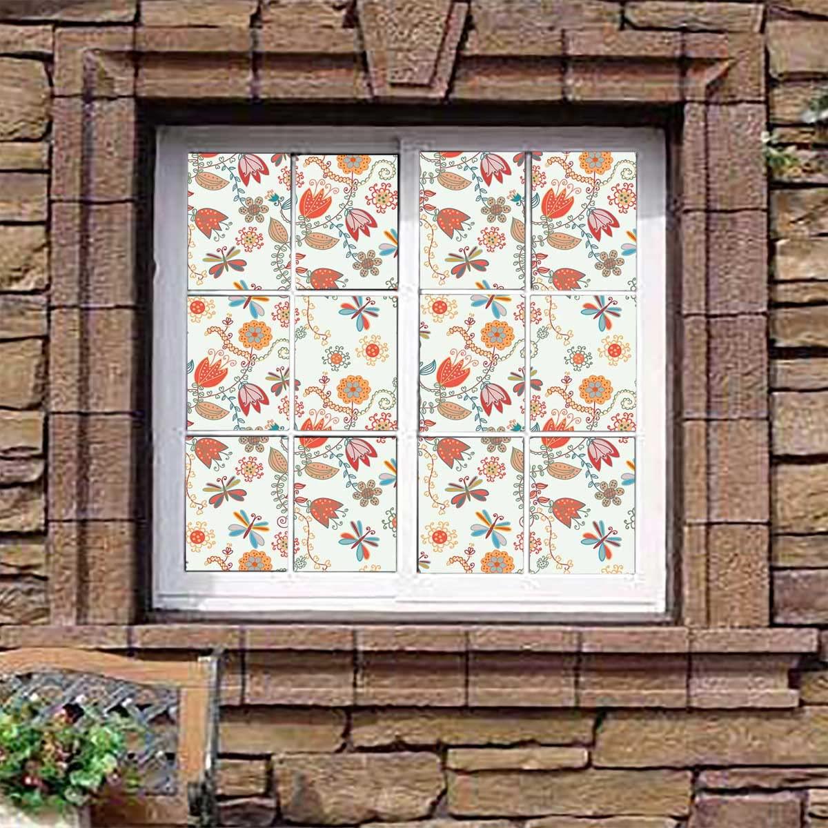 JIXIRUY Window Film Sun Blocking Floral Ornate Removable Static Decorative Privacy Window Films