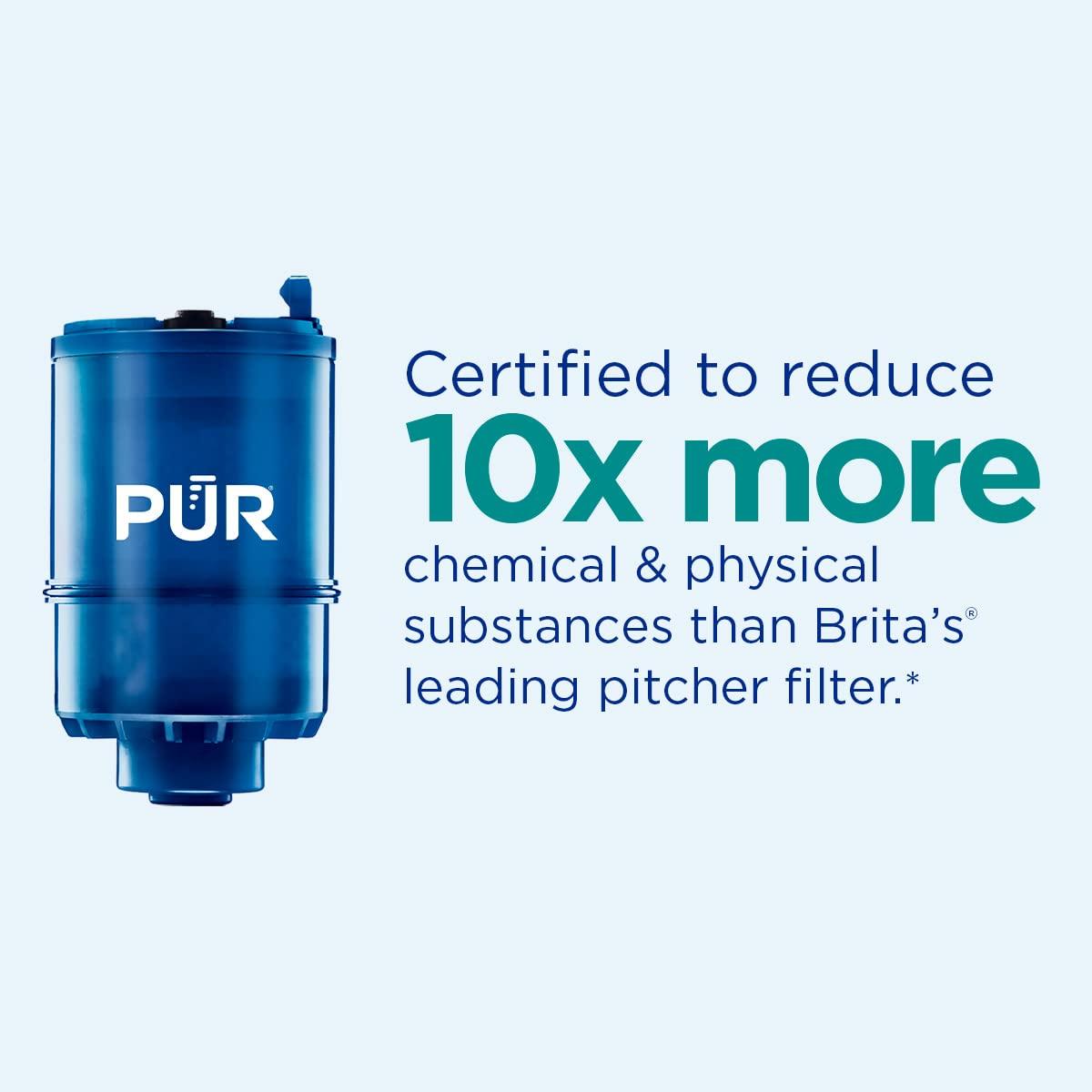 PUR PUR PLUS Horizontal Faucet Mount Water Filtration System with 3-in-1 Lead Reducing Filter for Great-Tasting Filtered Tap Water, Lasts 100 Gallons, Fits Most Kitchen or Bathroom Faucets, Chrome