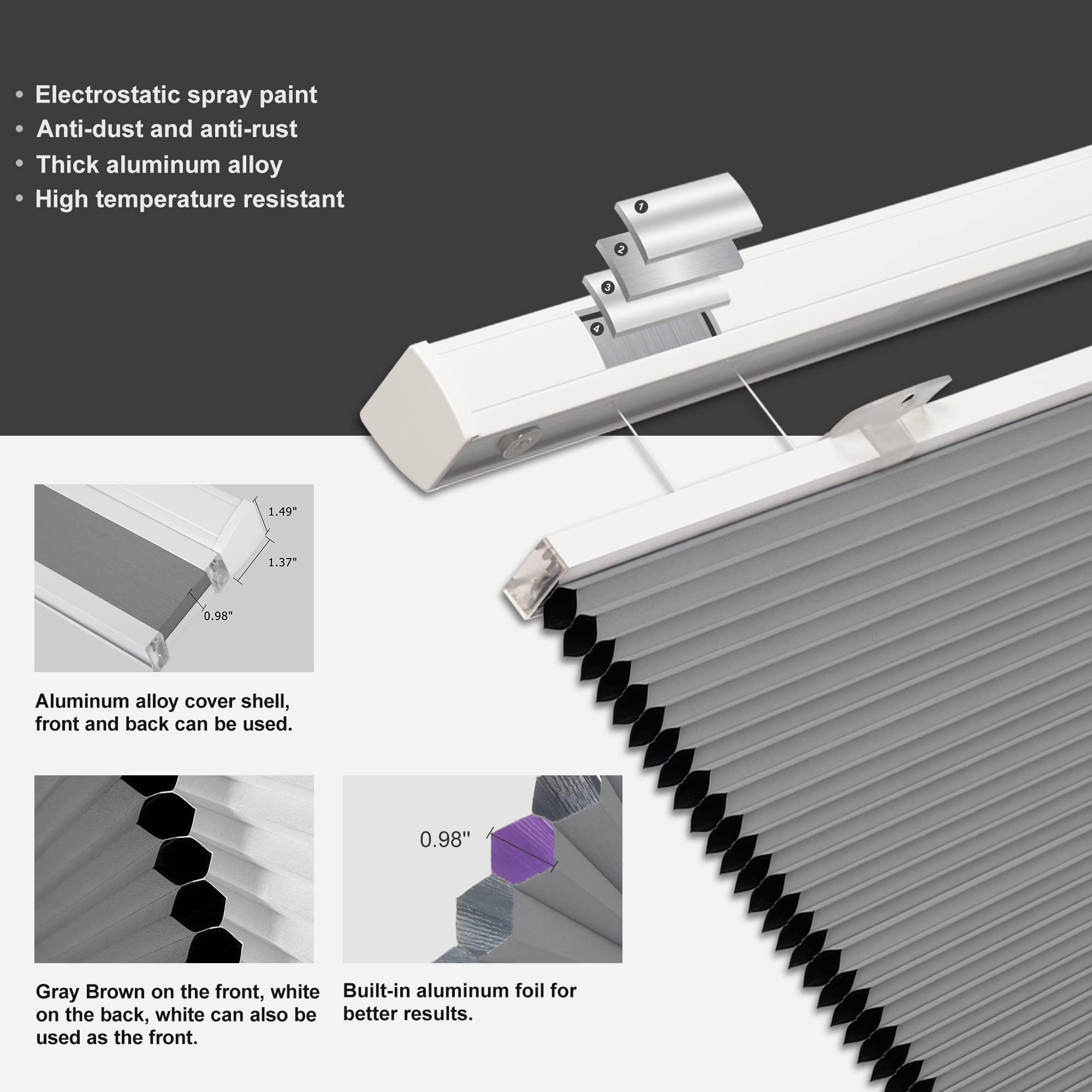 BERISSA BERISSA Top Down Bottom Up Blackout Cellular Shade Cordless Honeycomb Blinds Fabric Window Shades Thermal Insulation Cellular Blinds Easy Install,Gray,32" W x 72" H