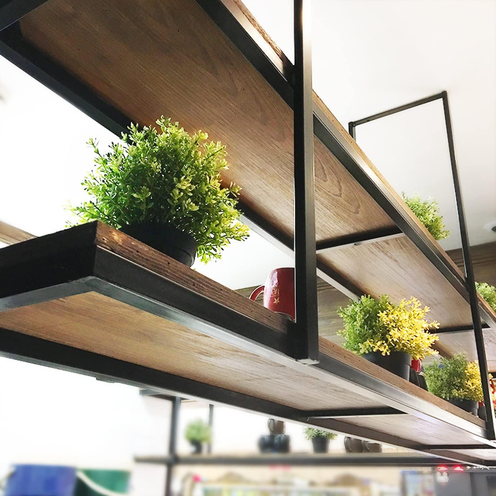 SXBHDM Ceiling-Mount Shelf Kitchen Bar Floating Shelves Storage Shelving Wood Wall Shelf Kitchen Spice Rack, Hanging Under Counter Shelf for Kitchen, Wood and Metal (Size : 120x30x80cm)