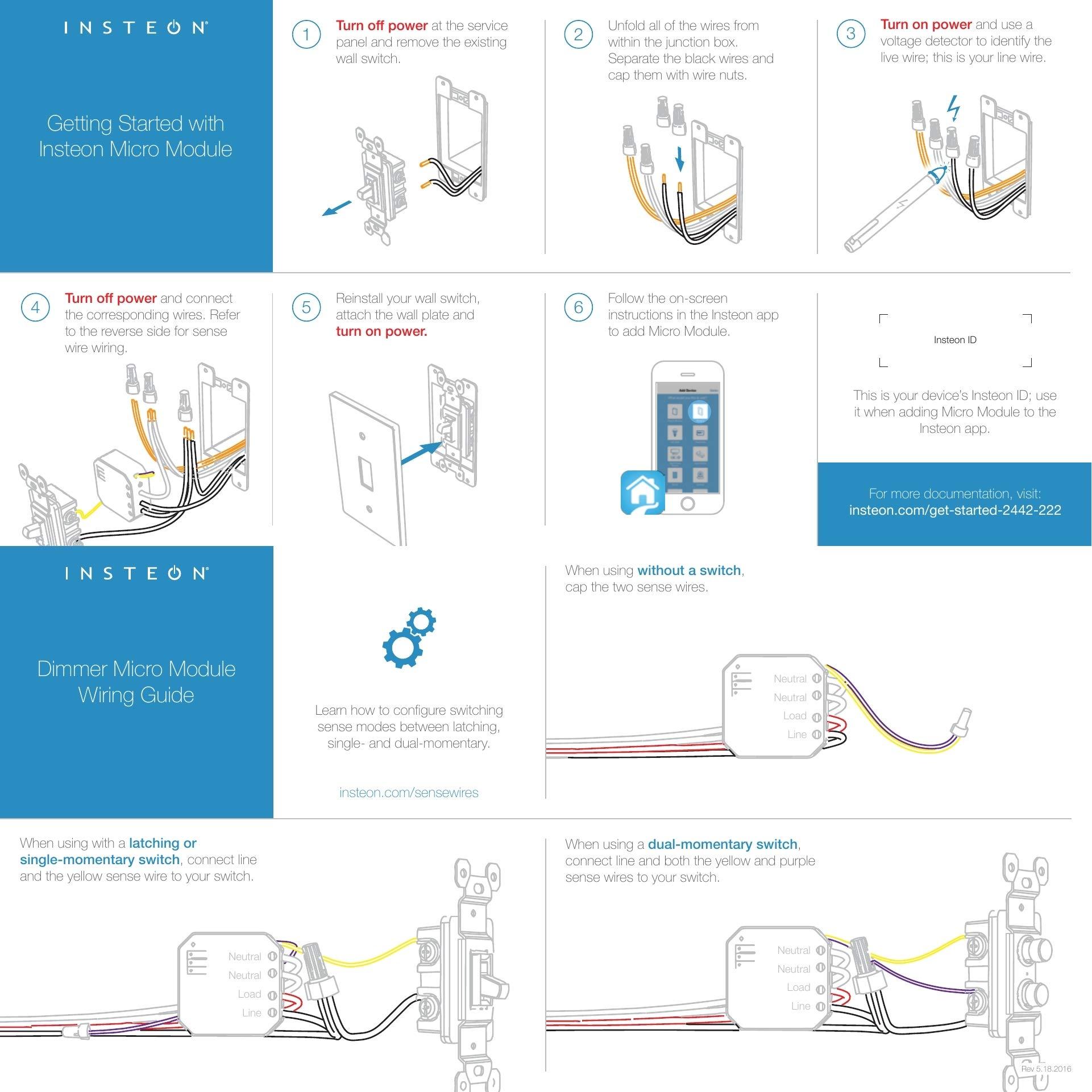 Insteon Insteon Micro Dimmer Switch Adapter, Inline Module, 2442-222 - Insteon Hub Required for Voice Control with Alexa & Google Assistant