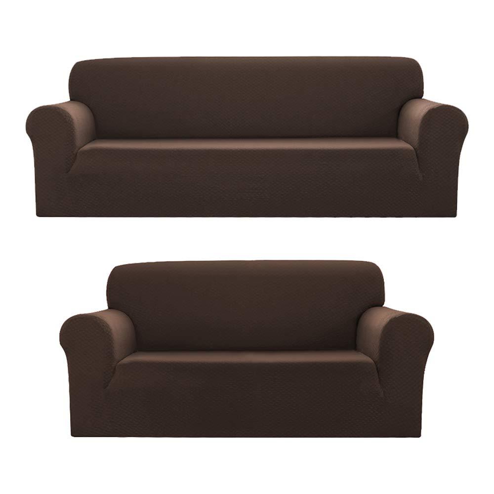 Sapphire Home Sapphire Home 2-Piece Sofa and Loveseat Slipcovers, Couch Covers Set, Form fit Stretch, Wrinkle Free, Furniture Protector, Sofa Covers for Living Room, Diamond Pattern Polyester Spandex (Coffee)