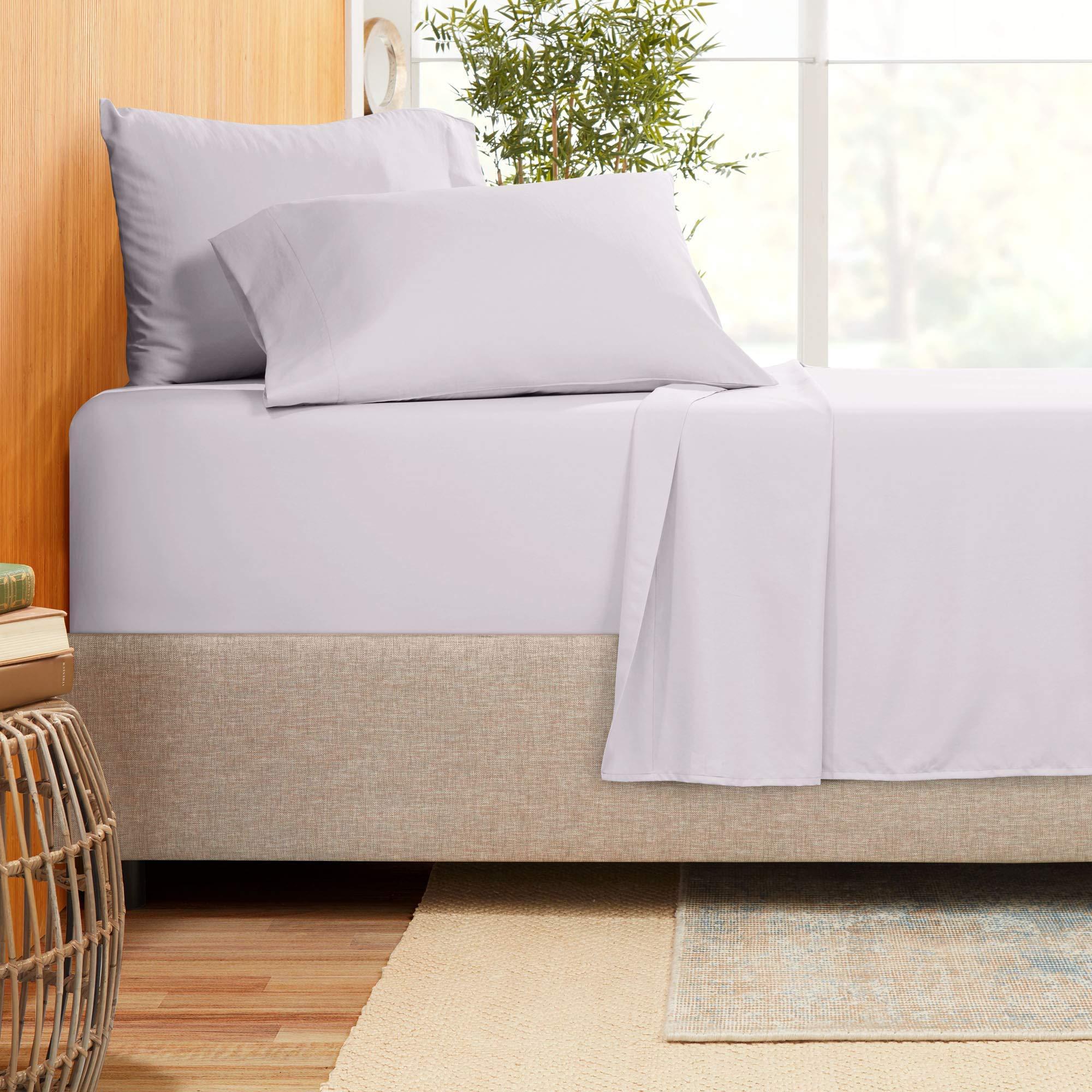 Splitsvilla Cal-King Size Sheet Set 4 Pcs Bedding Set 100% Long Staple Cotton Bed Sheets Extra Soft and Luxury Sheets, 800 TC Easy Fits Mattress Upto 15\" Deep Pocket (Cal-King Size,Light Gray Lavender)