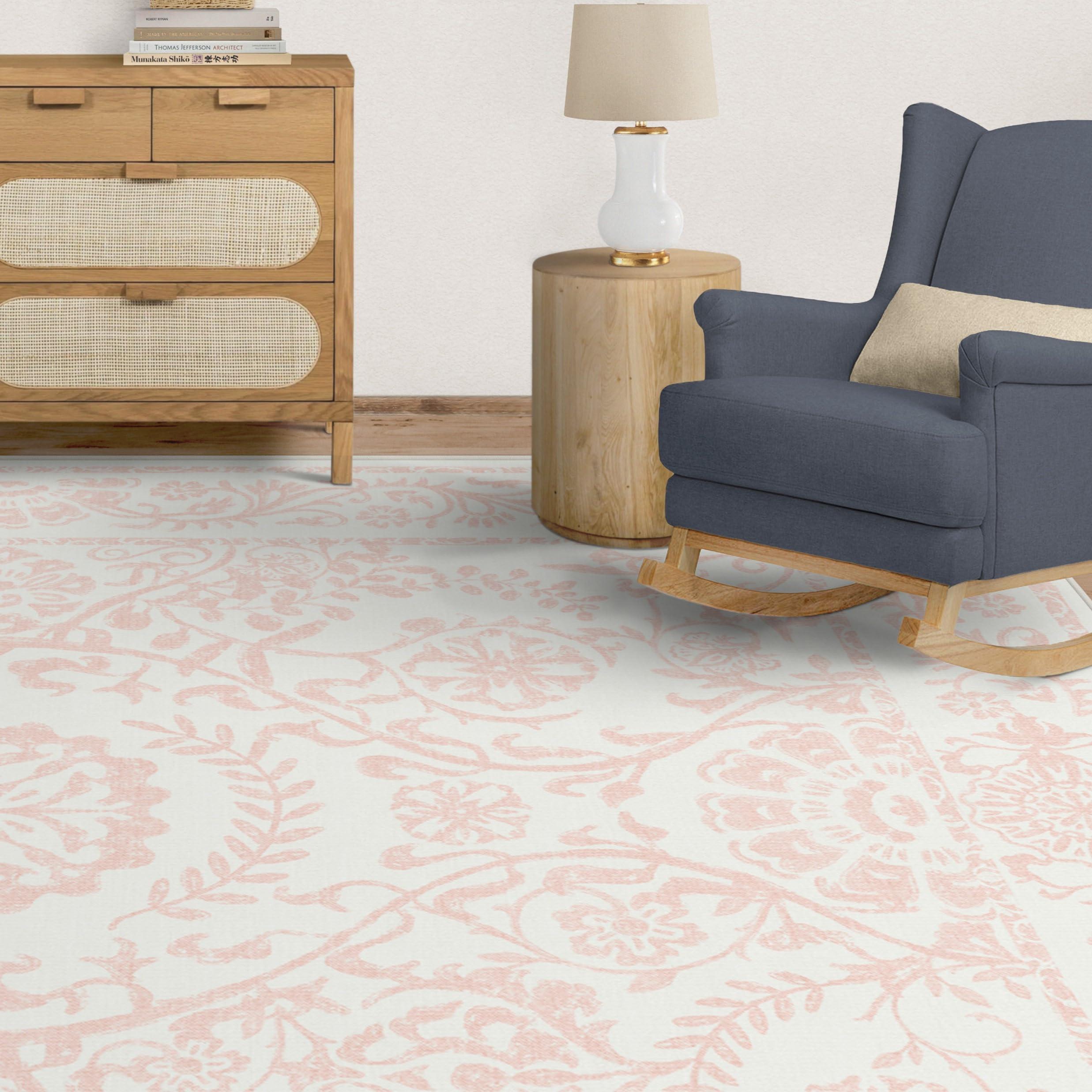 RUGGABLE Ruggable Washable 8x10 Large Area Rug, Delphina Powder Pink, Premium Rugs for Living Room, Bedroom, Kitchen, Office, Classroom with Gripper Non Slip Pad