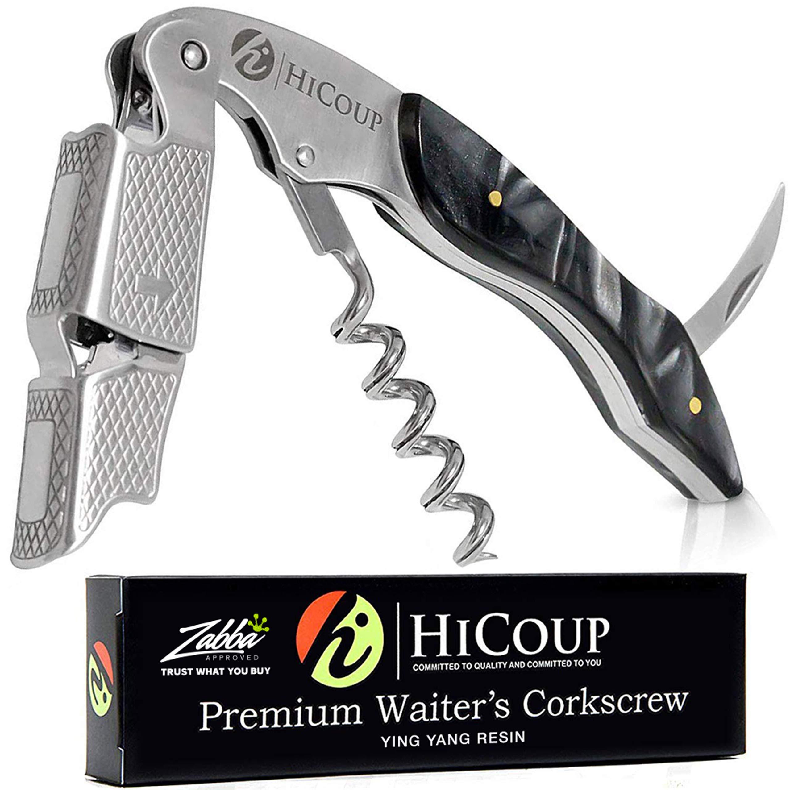 HiCoup Kitchenware Hicoup Wine Opener - Professional Corkscrews for Wine Bottles w/Foil Cutter and Cap Remover - Manual Wine Key for Servers, Waiters, Bartenders and Home Use - Ying Yang