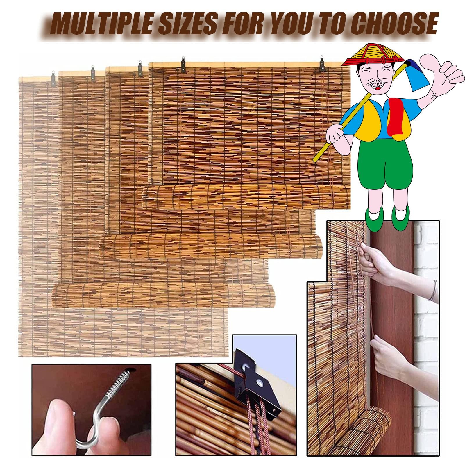 OCAZI Retro Bamboo Shades - Outdoor/Indoor Privacy Roller Blinds, 6839in (WH), Black