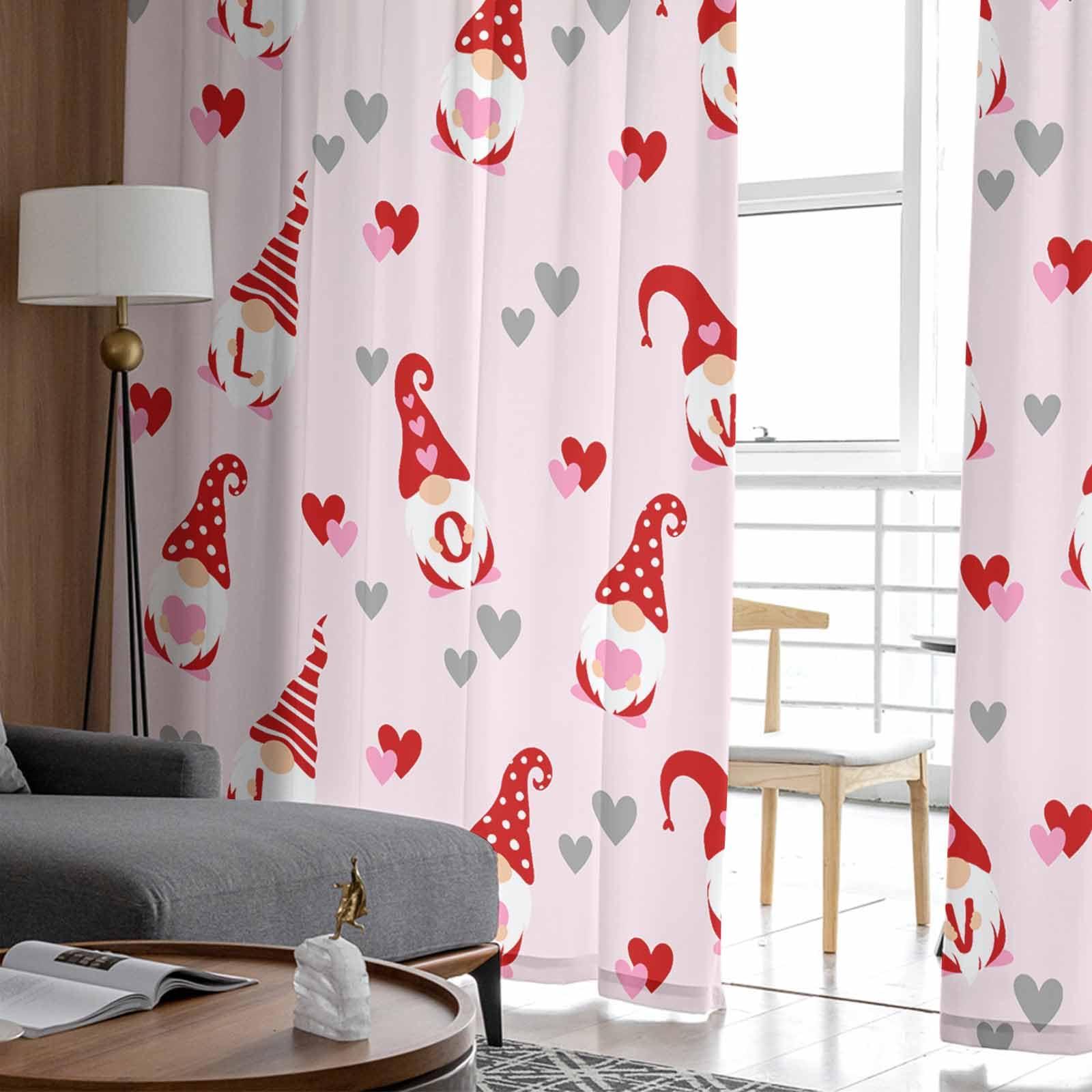 Wowouhiya Wowouhiya Valentine's Sheer Curtains 108 Inches Length 2 Panels Set Bedroom Curtain Drapes, Red Gnomes Love Heart Pink Semi Curtain Sheers for Living Room/Cafe, Rod Pocket Voile Window Treatment