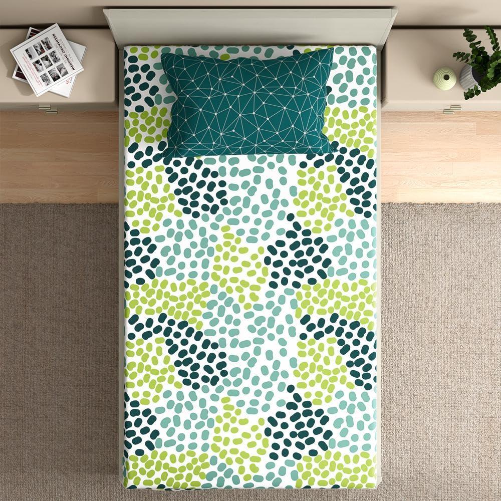 Wakefit Wakefit Bedsheet for Single Bed, Single Bedsheet Cotton, Fitted Bedsheets Single Bed, Single Bedsheet, 144 TC 100% Cotton with 1 Pillow Cover (Elastic Fitted Sheet 72x36: Siri)