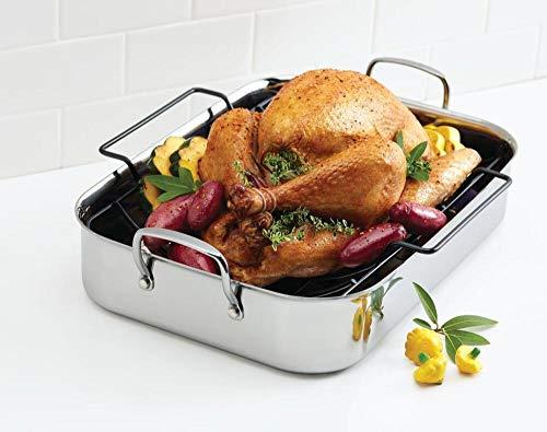 Anolon Anolon Triply Clad Stainless Steel Roaster / Roasting Pan with Rack - 17 Inch x 12.5 Inch, Silver