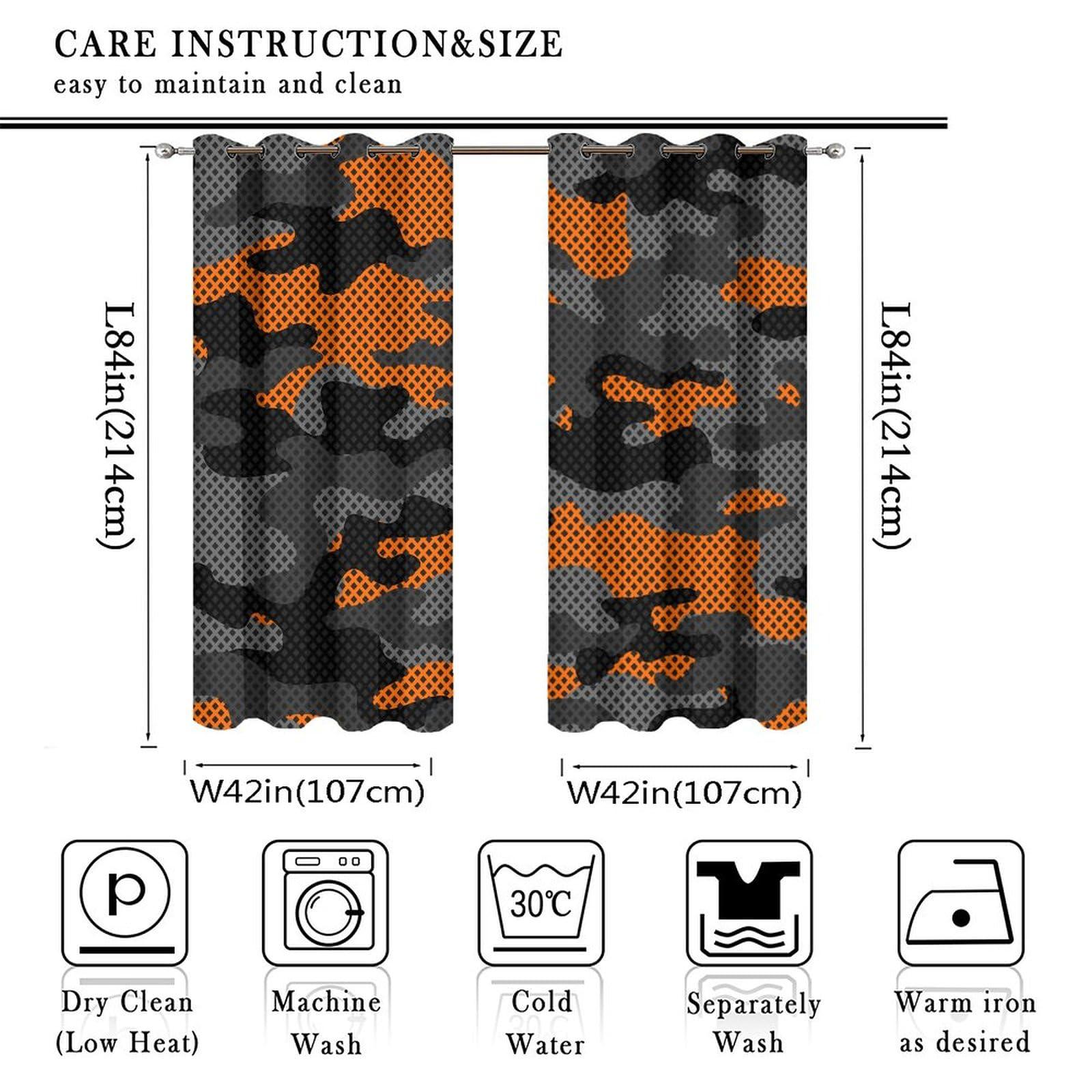 JretailAx Abstract Orange Black Grey Camo Curtains - Modern Hunting Theme Military Room Decor Army Camouflage Window Treatment,Energy Saving Thermal Insulated Grommet Top Blackout Curtains 84L x 42W,2 Panels