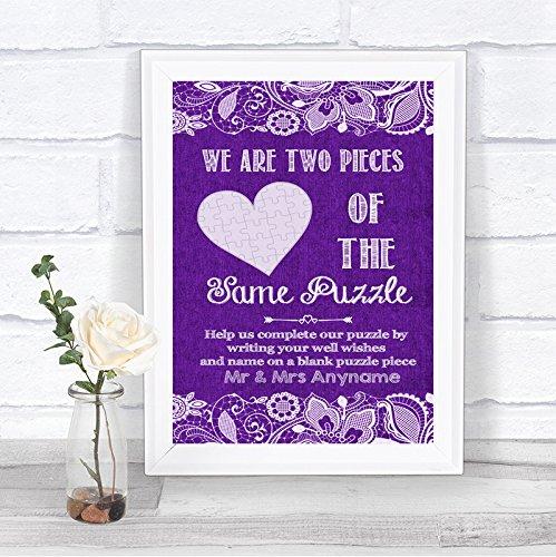 The Card Zoo Purple Burlap & Lace Effect Puzzle Guestbook Personalized Wedding Sign