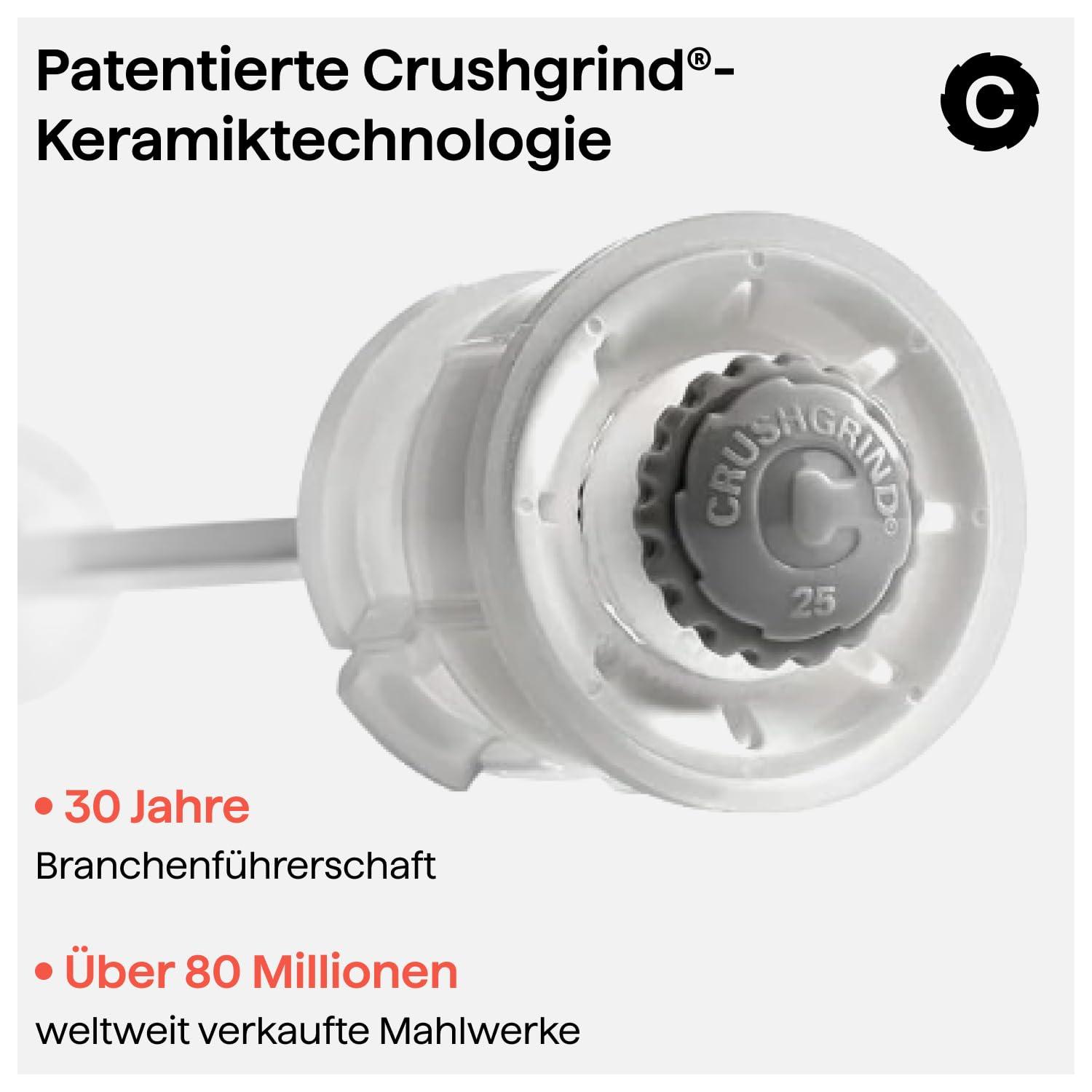 CrushGrind - the original ceramic mechanism CrushGrind Stockholm Salt- or Pepper Grinder with patented ceramic grinder (110mm, Stainless Steel, 1 Pack)