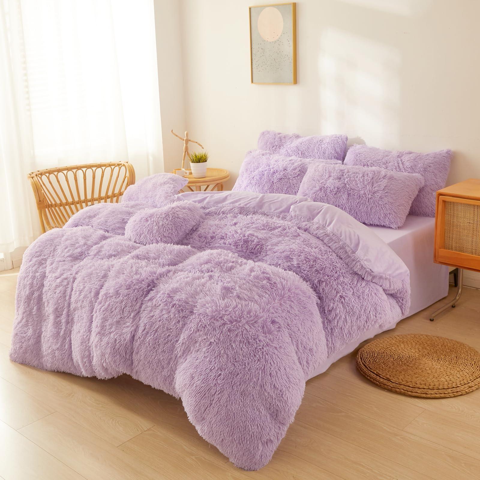 FOPPA FOPPA Lilac Comforter Cover Set King - Ultra Soft Fluffy Bedding Sets 3 Pieces (1 Duvet Cover + 2 Pillow Cases) Pink Bed Set