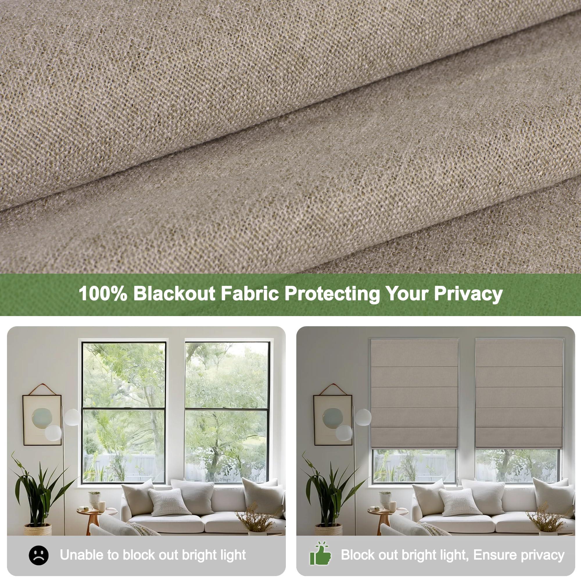 BERISSA BERISSA Blackout Roman Shades for Windows,Linen Roman Blinds,Room Darkening Thermal Insulated Pull Down Window Shades for Home Living Room Bedroom,Sand Brown,34" W x 66" H