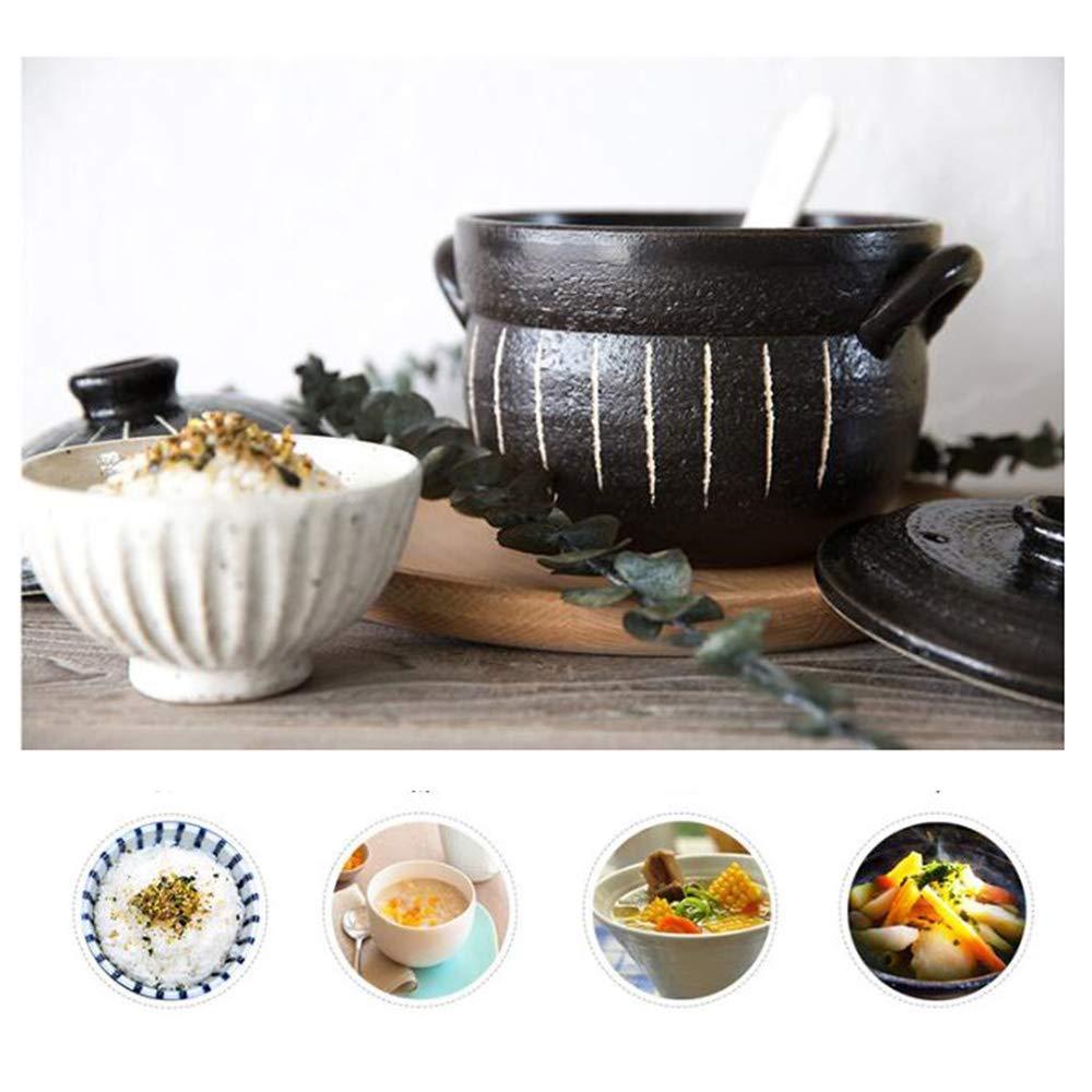 ZJXDPBF Round Stove Stew Japanese Donabe Stone Rice Pot with Double Lid Clay Rice Cooker Soup Pot Stoneware Heat Resistant Ceramic Casserole Black 17 x 15.5 cm (7 x 6 inches)