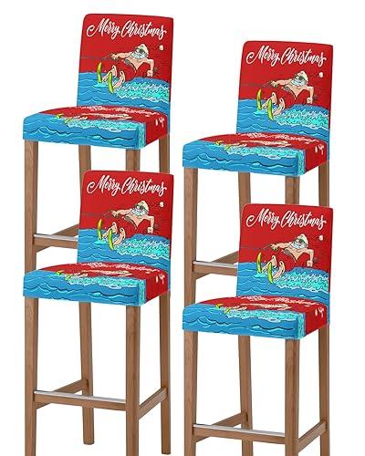 Boanket Red Santa Christmas Bar Stool Covers Set of 4 - Stretch Dining Chair Cover, Xmas Coastal Merry Christmas Kitchen Chair Slipcover Removable Counter Stool Cover for Island Chair, Pub Chair, Cafe