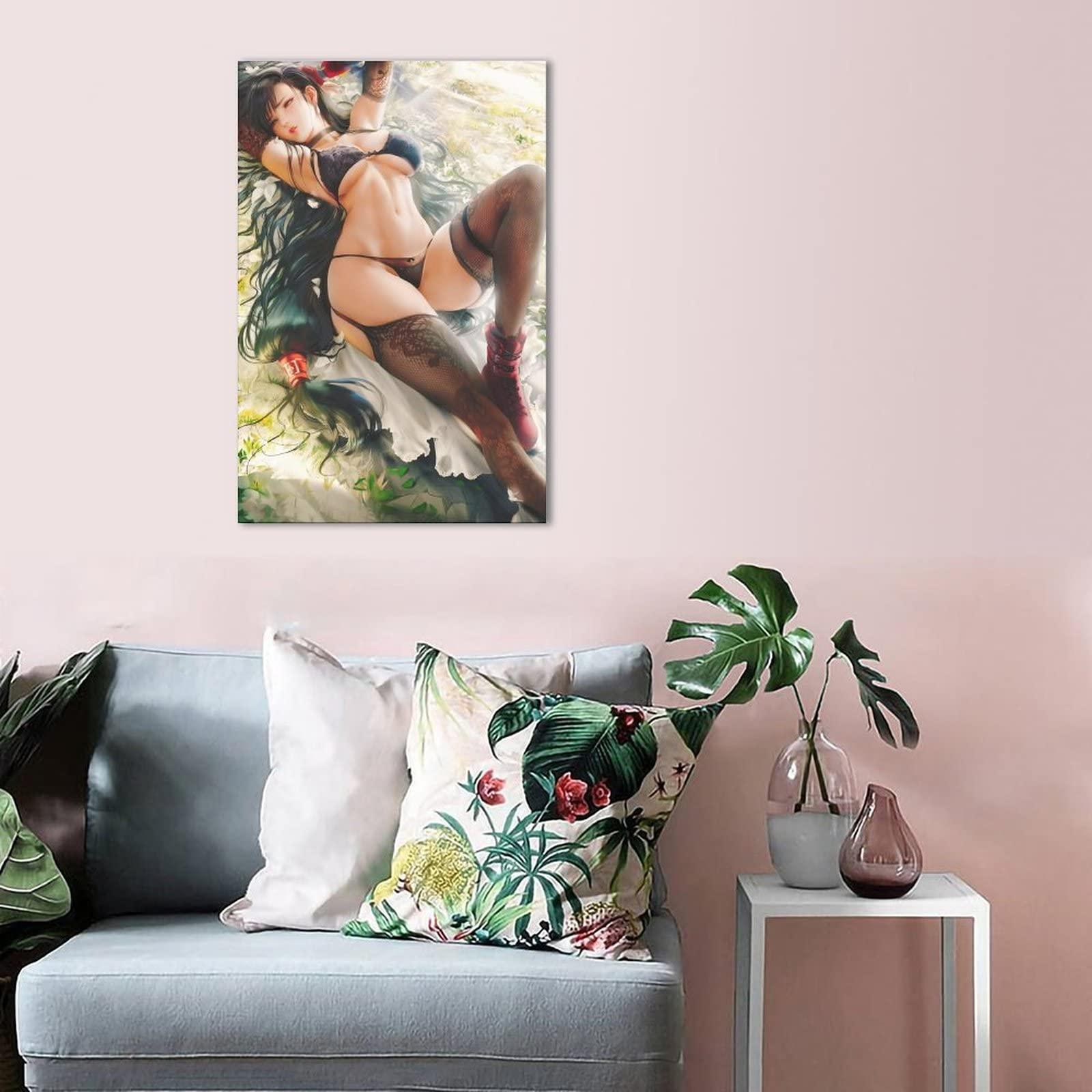 TUXIBI Tifa Lockhart Sexy Stockings Canvas Poster Poster Canvas Prints Wall Art Oil Painting Print on Cancvas for Living Room Decorations Frame-Style 24x36inchs(60x90cm)
