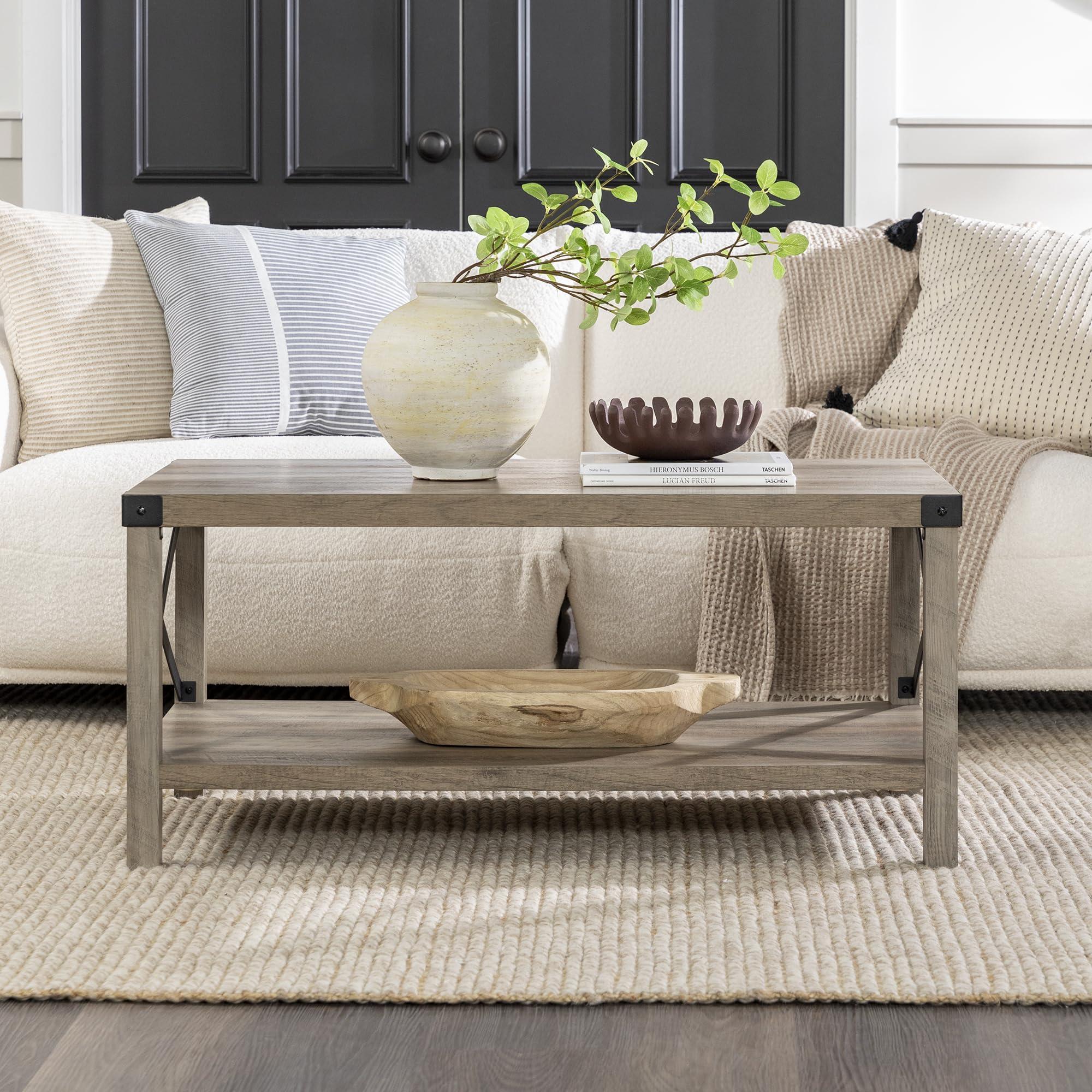 Walker Edison Walker Edison Sedalia Modern Farmhouse Metal X Coffee Table, 40 Inch, Grey Wash