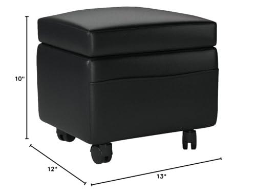 OakRidge OakRidge Flip Top Small Storage Ottoman, 13” L x 10” W x 12” H – Side Pocket Stores Magazines, Books & Remote Control – 4 Plastic Casters Lock in Place, Vinyl Covering Easily Wipes Clean