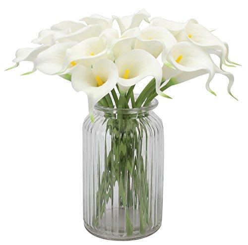 Duovlo Duovlo 20pcs Calla Lily Bridal Wedding Bouquet Lataex Real Touch Artificial Flower Home Party Decor (White)