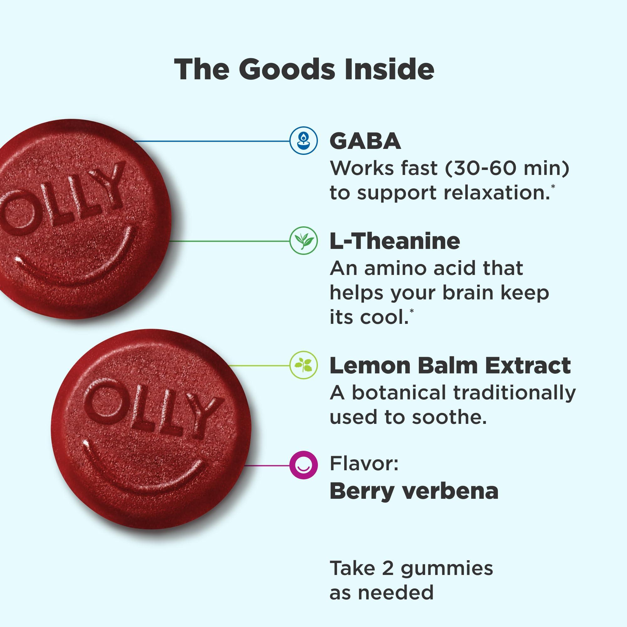 OLLY OLLY Goodbye Stress Gummy, GABA, L-Theanine, Lemon Balm, Stress Relief Supplement, Berry - 60 Count