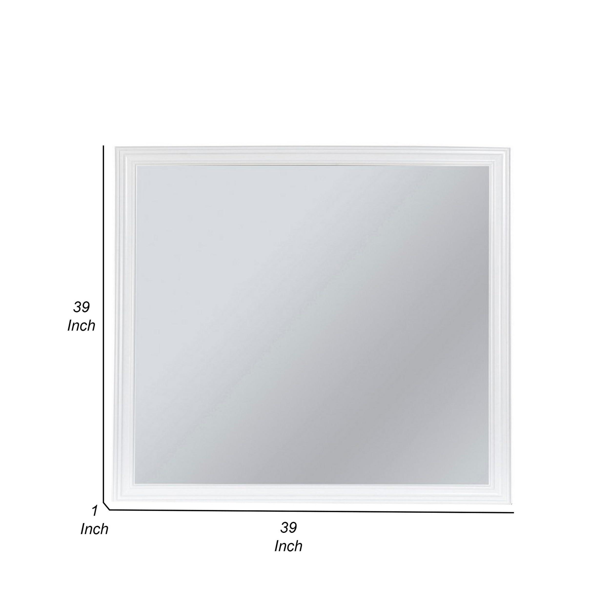 Benzara Benjara White Umi 39 x 39 Dresser Mirror, Molded Design Solid Wood Square Frame