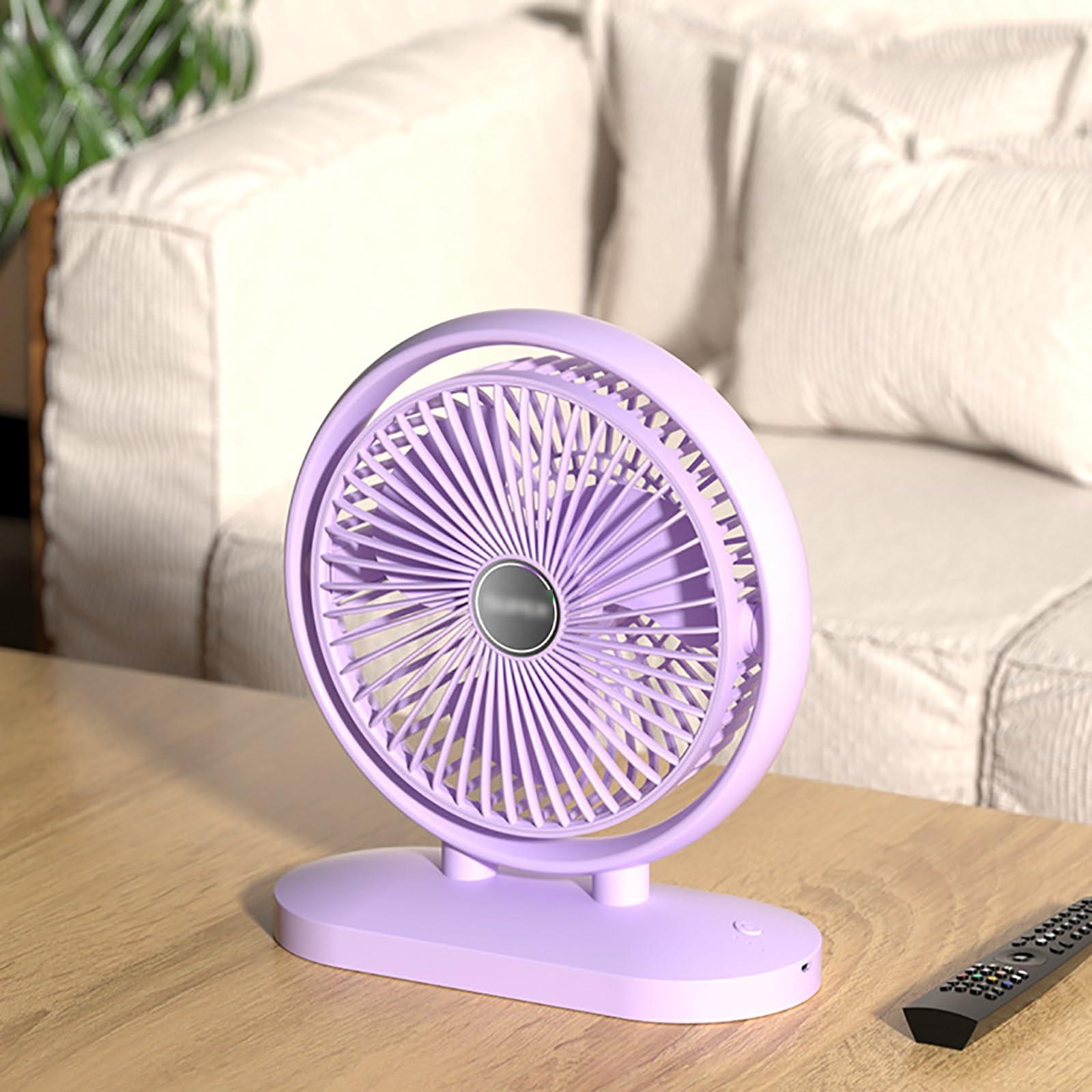 MUSMPLESY MUSMPLESY Small Fans Portable Rechargeable, Desk Fan with Strong Airflow, 90-Degree Adjustable Tilt, 3 Speeds USB Fan, Removable Grill, Electric Fan for Whole Room(Purple)