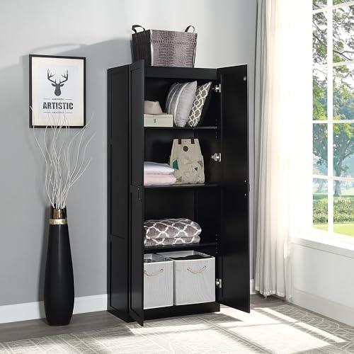 Manhtattan Comfort Manhattan Comfort Hopkins Modern Freestanding Storage Closet with 7 Adjustable Shelves & Soft Close Doors, Multipurpose Wardrobe Cabinet for Bedroom,Bathroom, Garage, Kitchen, Pantry, 72" High, Black