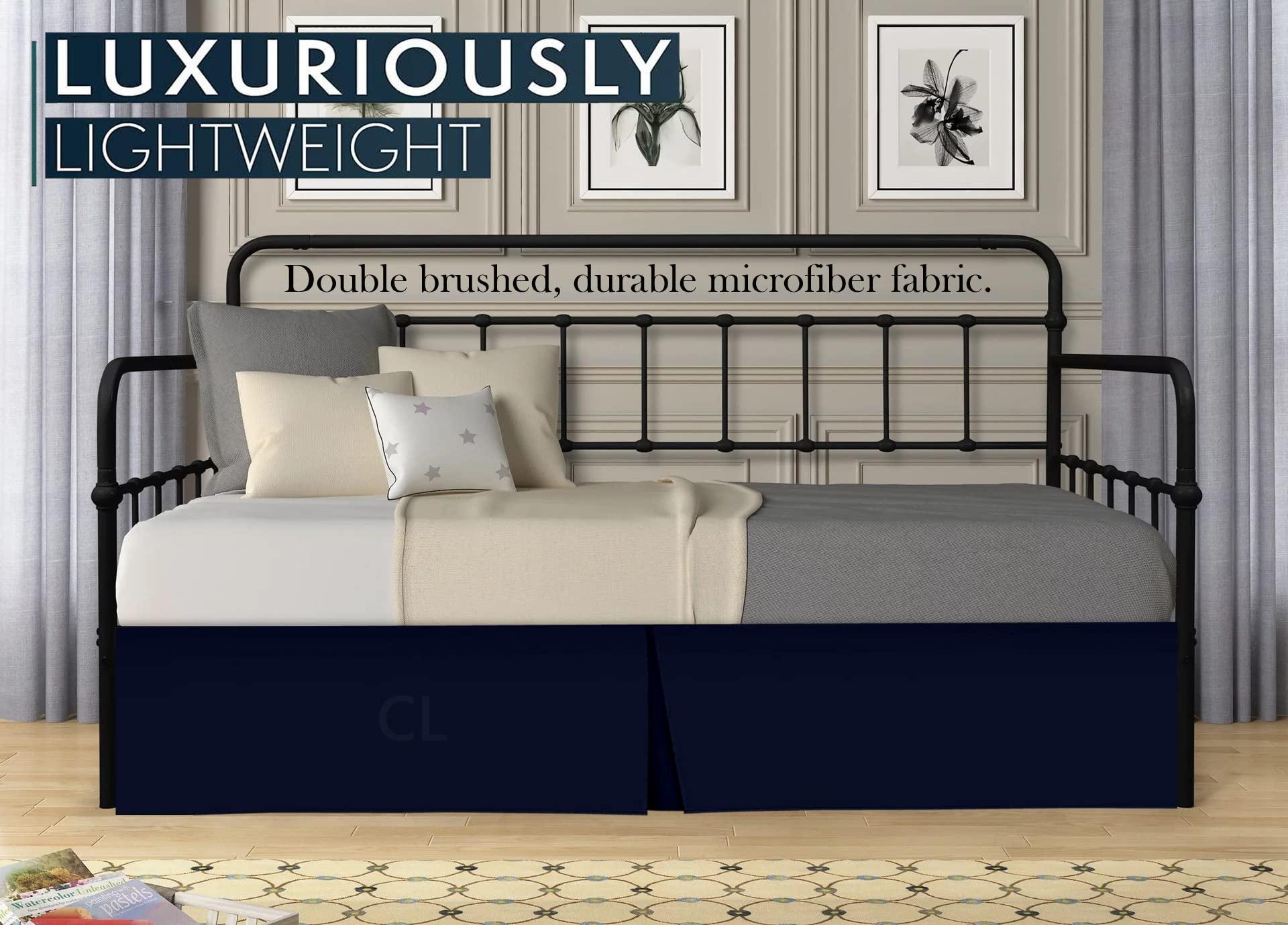 Cottington Lane Pleated Bed Skirt with Split Corners for Daybeds - Three Side Coverage - Made with Brushed Microfiber - Navy Blue Daybed Dust Ruffle Split Corners - Full 21 Inches Drop Daybed Skirt(Full/21\" Drop)