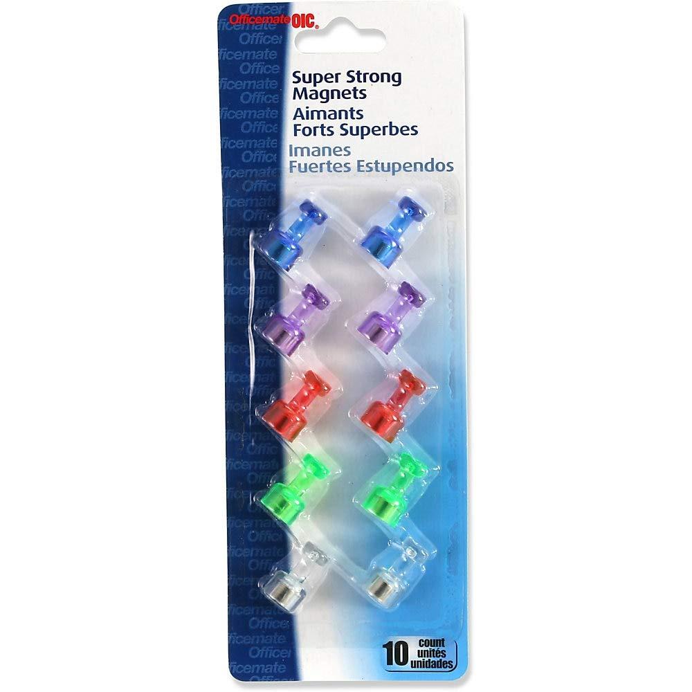 Officemate Officemate Push pin Magnets, Assorted Translucent, 0.75\" Diameter x 0.38\"h, 10/Pack